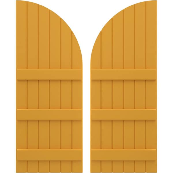 Ekena Millwork Americraft 6-Board (3 Batten) Wood Joined Board-n-Batten Shutters w/ Arch Top, ARW401BQ621X77TUH, PR ARW401BQ621X77TUH - main